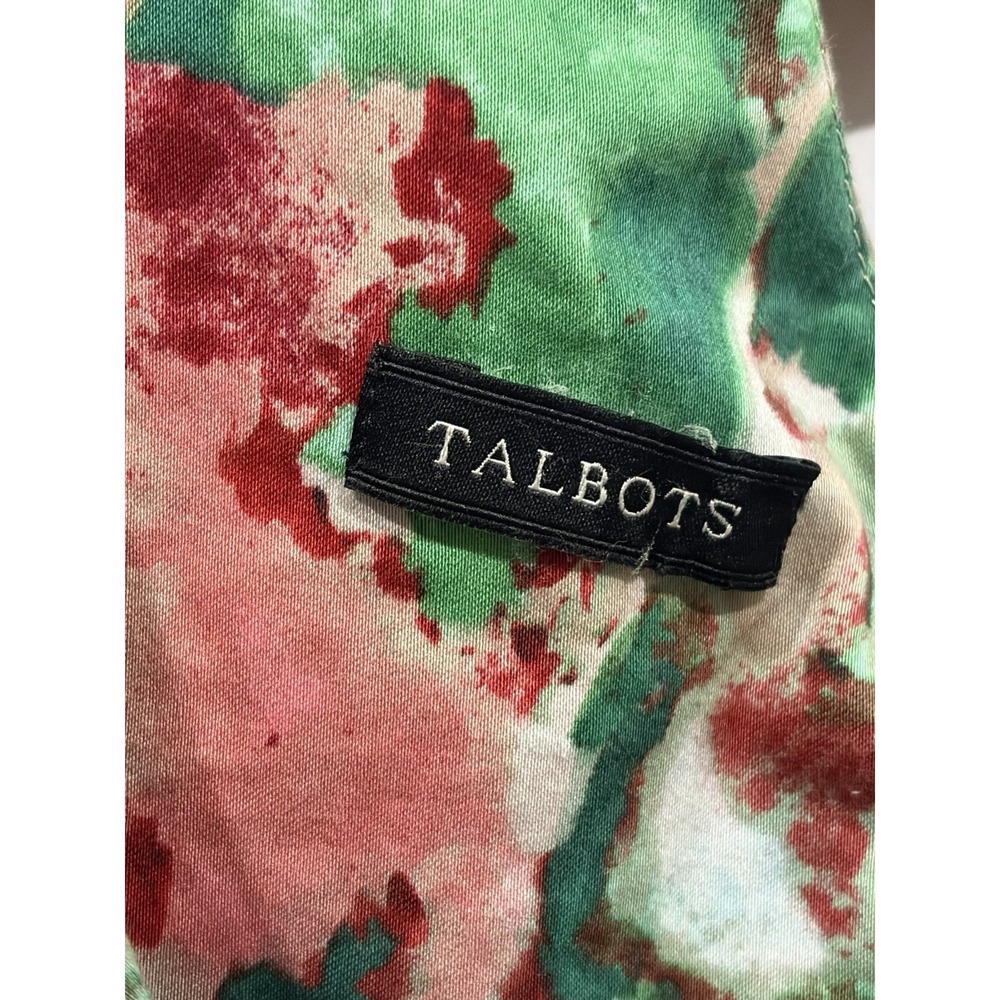 Talbots Cotton Sun Dress~12~ Watercolor Floral Fitted Belted V Nk Cap Sl Cottage - Picture 11 of 16